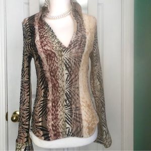 Accordion Animal Print Sheer Blouse Small